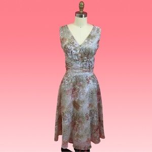 Vintage 90s Fairy Grunge Goth Water Color Floral Crinkle Chiffon Midi Dress 6